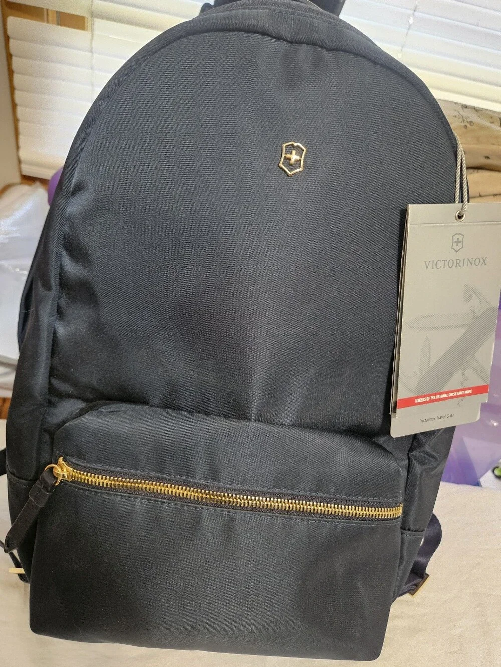Victorinox Black Travel Laptop Backpack with Gold Zip Accents Red Interior NWT